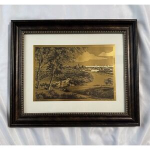 Vintage Art Old Steel Engraving Gold Foiled Framed‎ City Of Philadelphia MCM